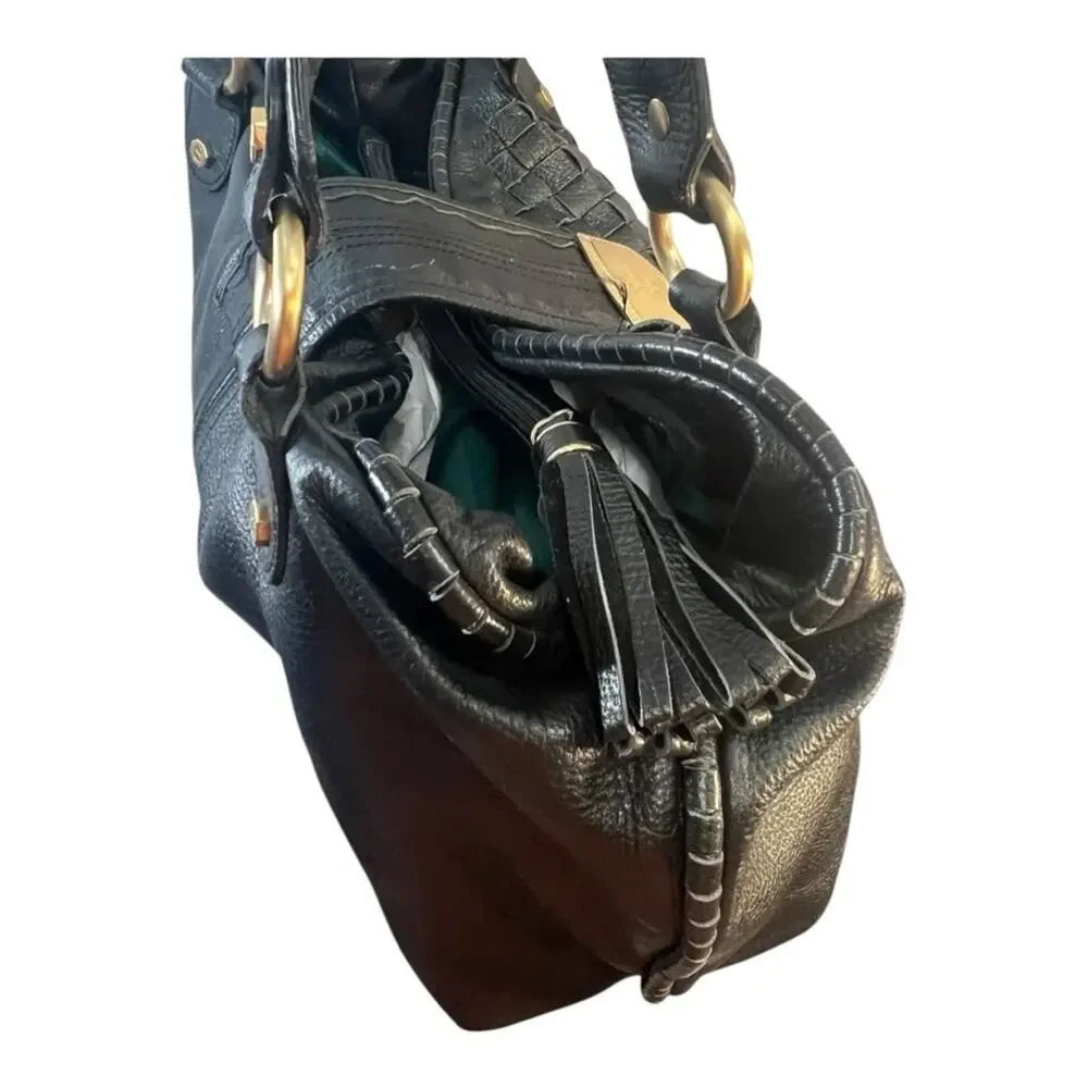 BILL BLASS Vintage Black Woven Leather Satchel or Shoulder Hobo Bag